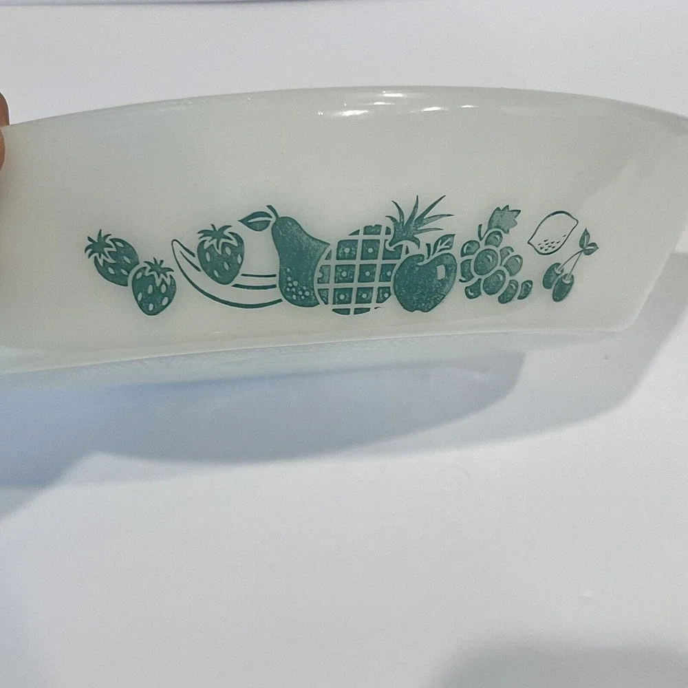 VTG Glasbake Divided Casserole Baking Dish‎ J-2352 White w/ Aqua